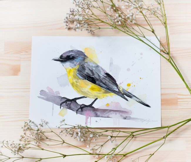 "Eastern yellow robin" Original Watercolor Painting
