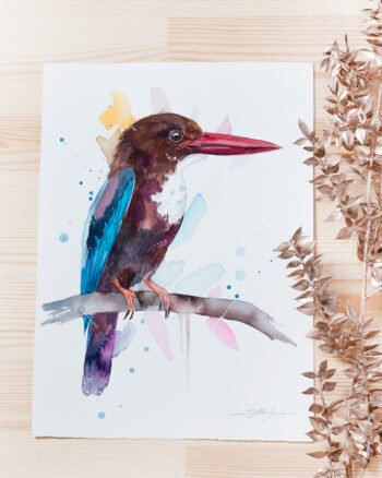 "White-throated Kingfisher" Original Watercolor Painting, bird