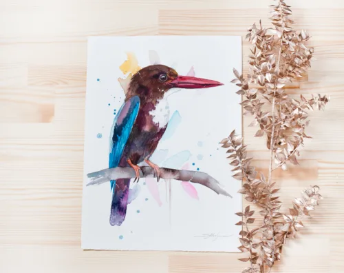 "White-throated Kingfisher" Original Watercolor Painting, bird "White-throated Kingfisher" Original Watercolor Painting, bird