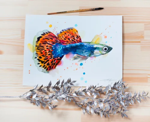 "Guppy, Rainbow fish" Original Watercolor Painting "Guppy, Rainbow fish" Original Watercolor Painting