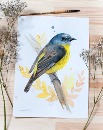 "Eastern yellow robin" Original Watercolor Painting, bird