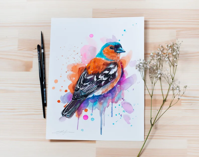 "Common Chaffinch" Original Watercolor Painting, bird "Common Chaffinch" Original Watercolor Painting, bird