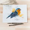 "European robin" Original Watercolor Painting, bird