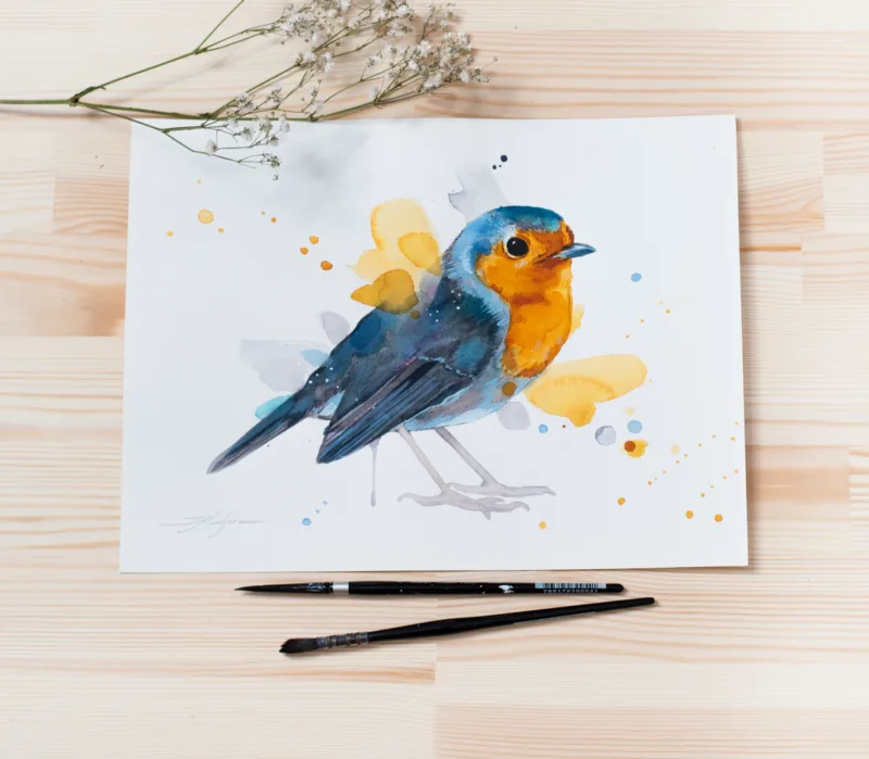 "European robin" Original Watercolor Painting, bird