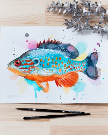 "Orangespotted sunfish" Original Watercolor Painting, fish