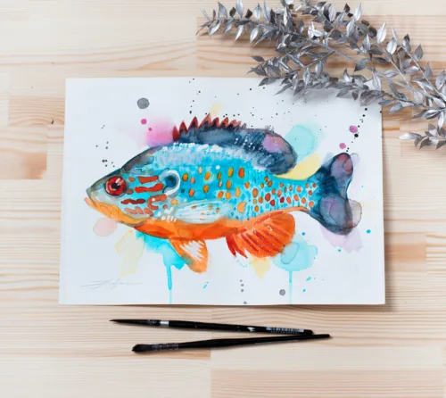 "Orangespotted sunfish" Original Watercolor Painting, fish