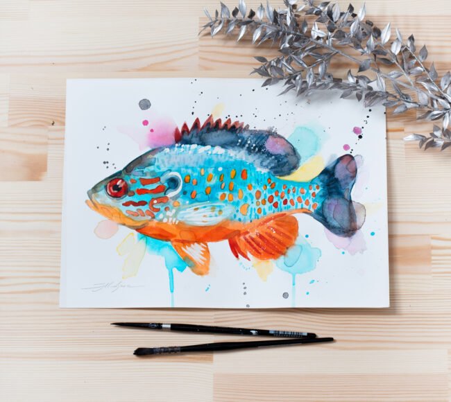 "Orangespotted sunfish" Original Watercolor Painting, fish