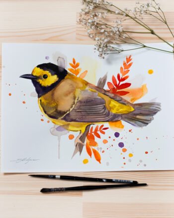 "Hooded warbler" Original Watercolor Painting, bird
