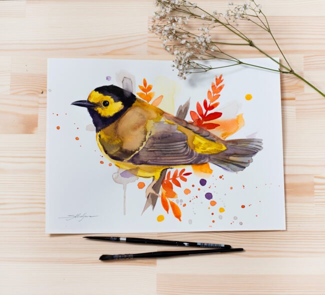 "Hooded warbler" Original Watercolor Painting, bird