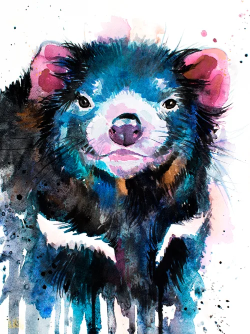 Tasmanian devil watercolor painting, limited edition art print by Slaveika Aladjova, view 2