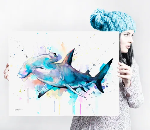 Hammerhead shark watercolor painting, limited edition art print by Slaveika Aladjova
