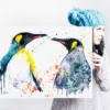 Two king penguins face to face, watercolor painting, limited edition art print by Slaveika Aladjova