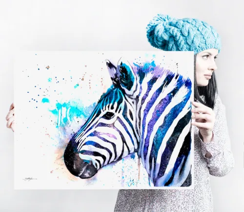 Zebra watercolor painting, limited edition art print by Slaveika Aladjova