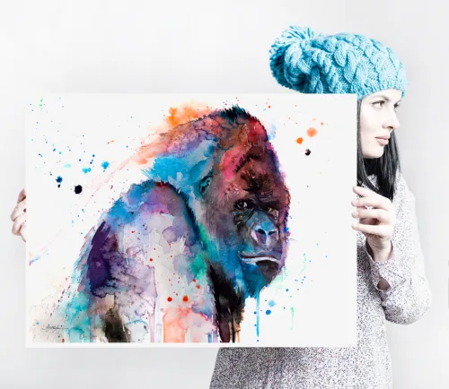Western gorilla watercolor painting, limited edition art print by Slaveika Aladjova
