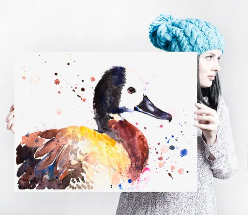 White-faced whistling duck watercolor painting, limited edition art print by Slaveika Aladjova, view 2