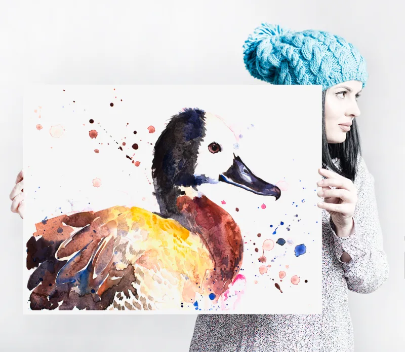 White-faced whistling duck watercolor painting, limited edition art print by Slaveika Aladjova, view 2