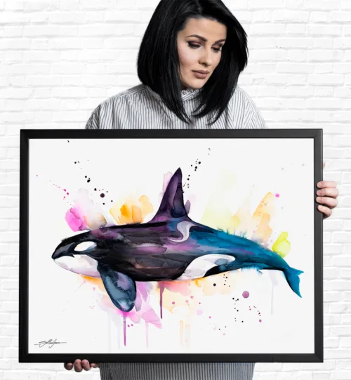 Killer whale watercolor painting, limited edition art print by Slaveika Aladjova, view 2