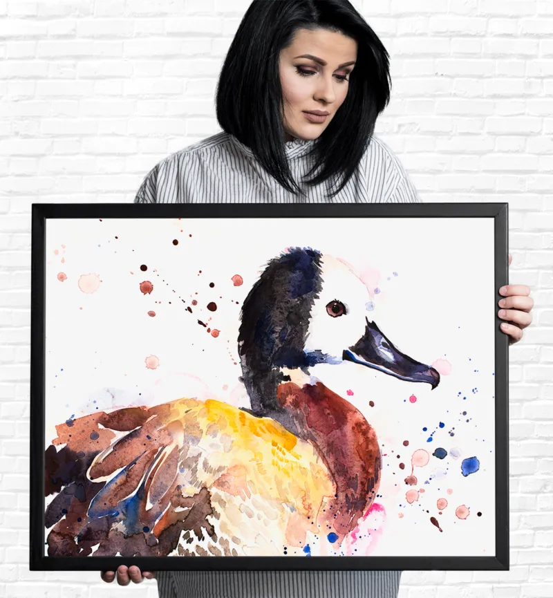 White-faced whistling duck watercolor painting, limited edition art print by Slaveika Aladjova, view 3