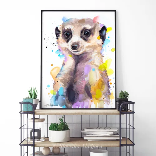 Meerkat watercolor painting, limited edition art print by Slaveika Aladjova, view 2