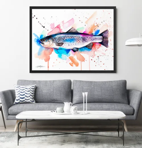 Atlantic salmon watercolor painting, limited edition art print by Slaveika Aladjova, view 2