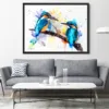 Two common kingfishers on a branch, watercolor painting, limited edition art print by Slaveika Aladjova