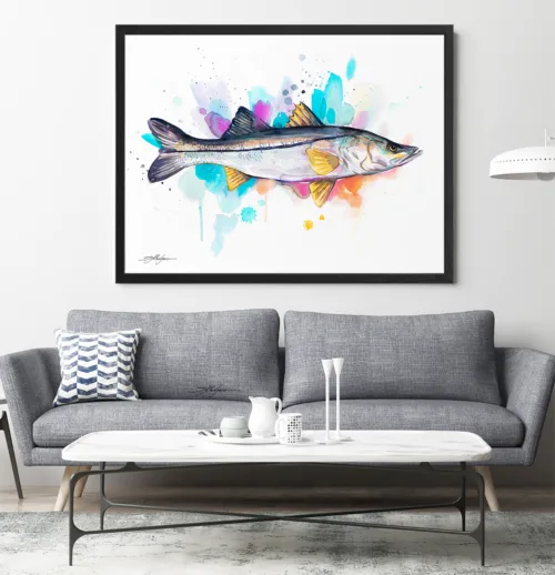 Common snook Snook watercolor painting, limited edition art print by Slaveika Aladjova