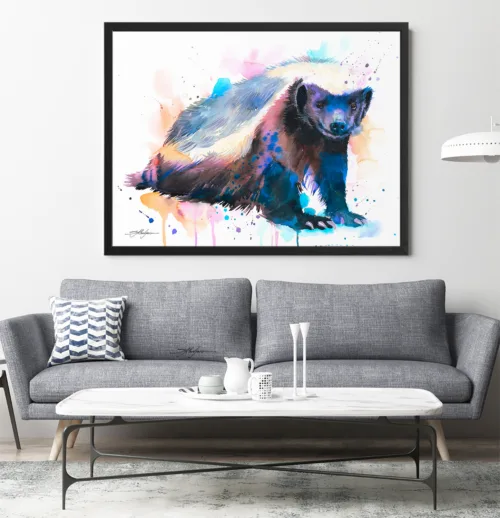 Honey badger watercolor painting, limited edition art print by Slaveika Aladjova, view 2