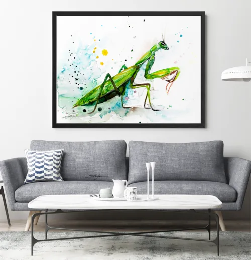 Praying mantis watercolor painting, limited edition art print by Slaveika Aladjova, view 2