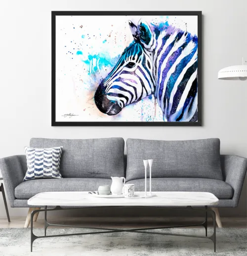 Zebra watercolor painting, limited edition art print by Slaveika Aladjova, view 2