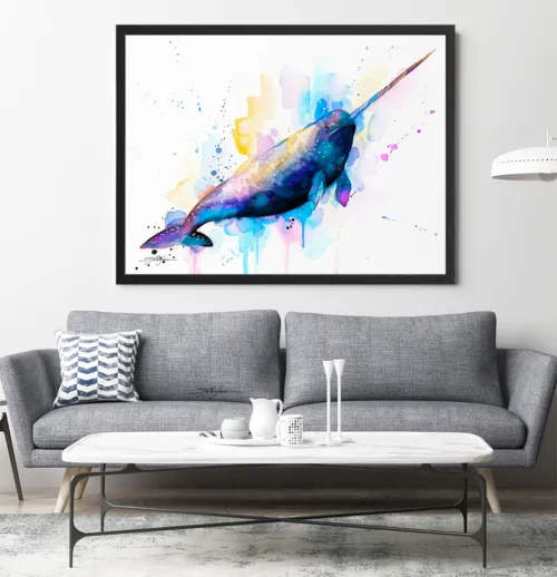 Narwhal watercolor painting, limited edition art print by Slaveika Aladjova, view 2