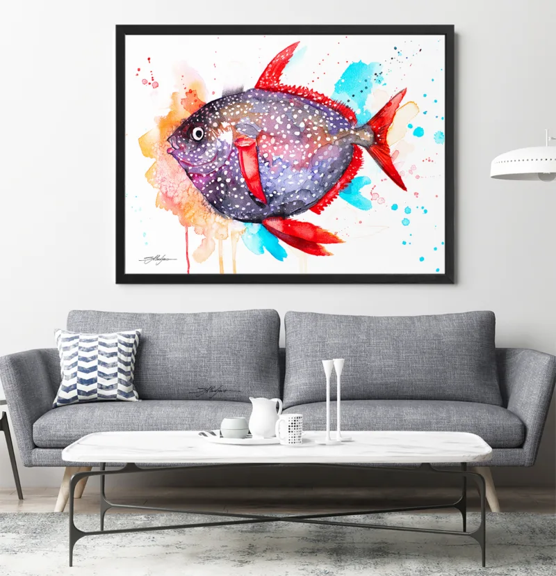 Opah watercolor painting, limited edition art print by Slaveika Aladjova, view 2