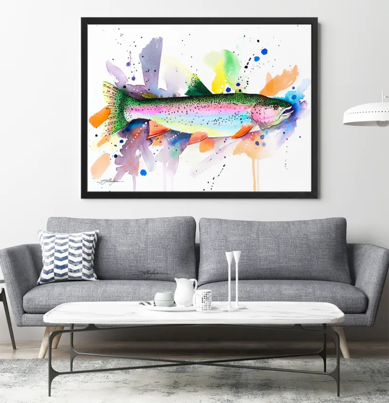 Rainbow trout watercolor painting, limited edition art print by Slaveika Aladjova, view 2