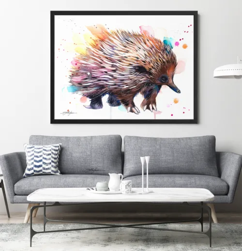Echidna watercolor painting, limited edition art print by Slaveika Aladjova, view 2