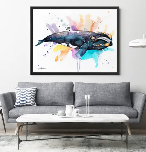 Southern right whale watercolor painting, limited edition art print by Slaveika Aladjova, view 2