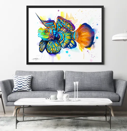 Mandarinfish watercolor painting, limited edition art print by Slaveika Aladjova, view 2
