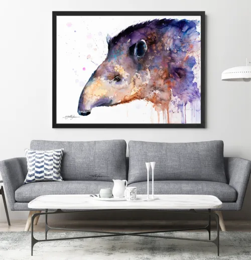 Tapir watercolor painting, limited edition art print by Slaveika Aladjova, view 2