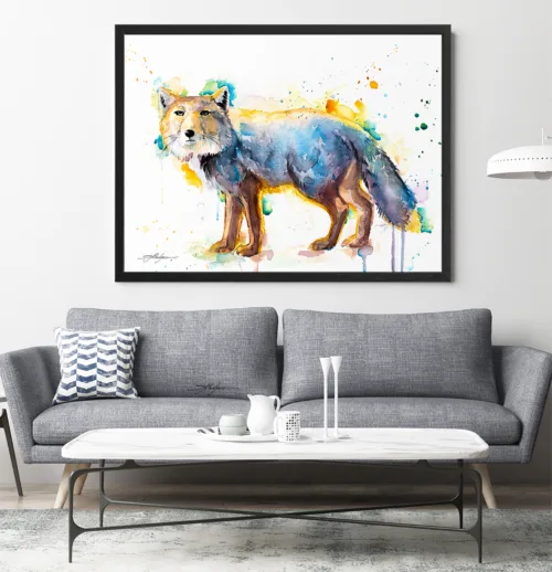 Tibetan fox watercolor painting, limited edition art print by Slaveika Aladjova, view 2