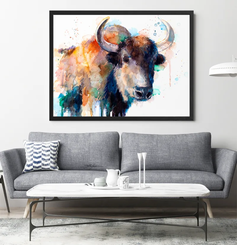 Yak watercolor painting, limited edition art print by Slaveika Aladjova, view 2