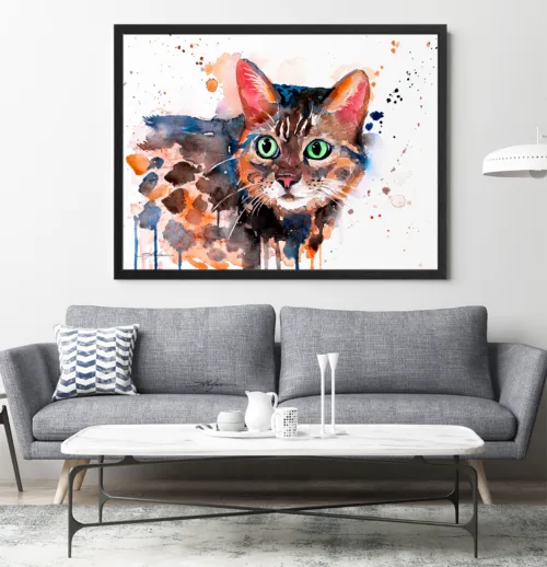 Bengal cat watercolor painting, limited edition art print by Slaveika Aladjova, view 2