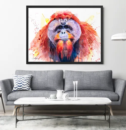Bornean orangutan flanged male, watercolor painting, limited edition art print by Slaveika Aladjova, view 2