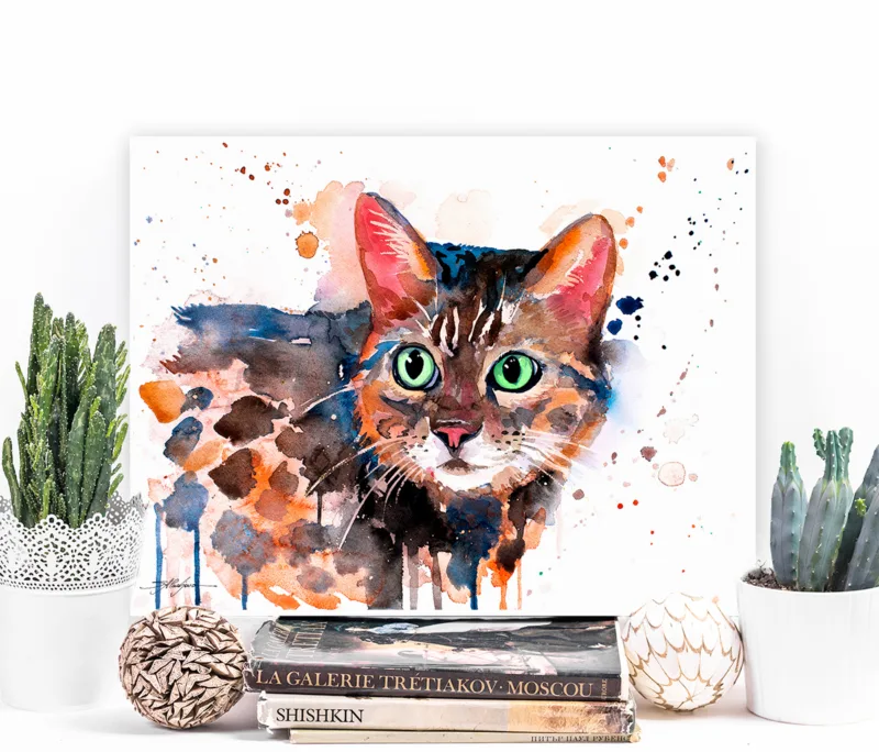 Bengal cat watercolor painting, limited edition art print by Slaveika Aladjova, view 3