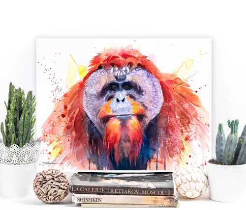 Bornean orangutan flanged male, watercolor painting, limited edition art print by Slaveika Aladjova
