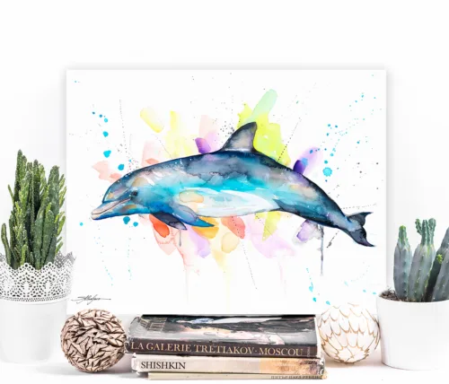 Bottlenose dolphin watercolor painting, limited edition art print by Slaveika Aladjova, view 2