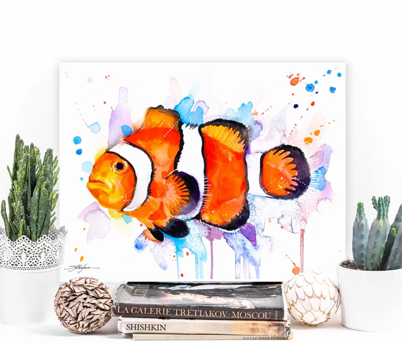 Clownfish watercolor painting, limited edition art print by Slaveika Aladjova, view 4