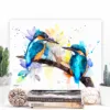 Two common kingfishers on a branch, watercolor painting, limited edition art print by Slaveika Aladjova, view 2