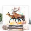 Red deer stag and hind walking, watercolor painting, limited edition art print by Slaveika Aladjova