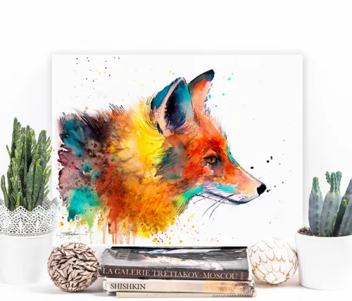 Red fox watercolor painting, limited edition art print by Slaveika Aladjova, view 2