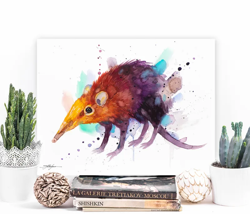 Golden-rumped elephant shrew watercolor painting, limited edition art print by Slaveika Aladjova, view 2