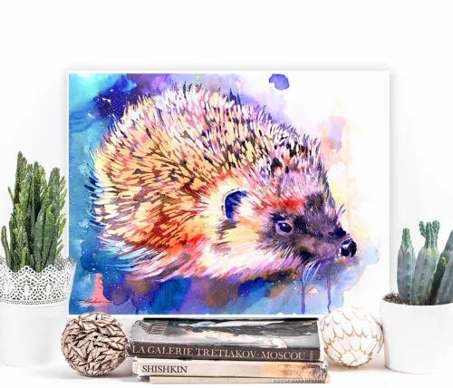 Hedgehog watercolor painting, limited edition art print by Slaveika Aladjova, view 2