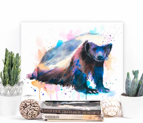 Honey badger Honey badger watercolor painting, limited edition art print by Slaveika Aladjova